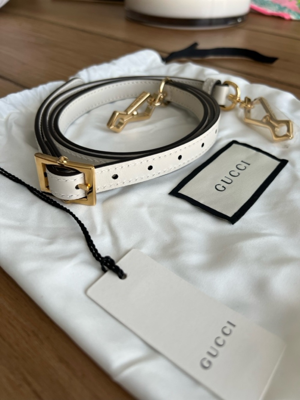 Gucci White Leather Adjustable Replacement Strap with Gold-Tone Hardware Accents